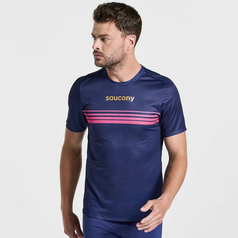 Navy Saucony Elite Short Sleeve Men\'s T Shirts | Philippines S63702-H82