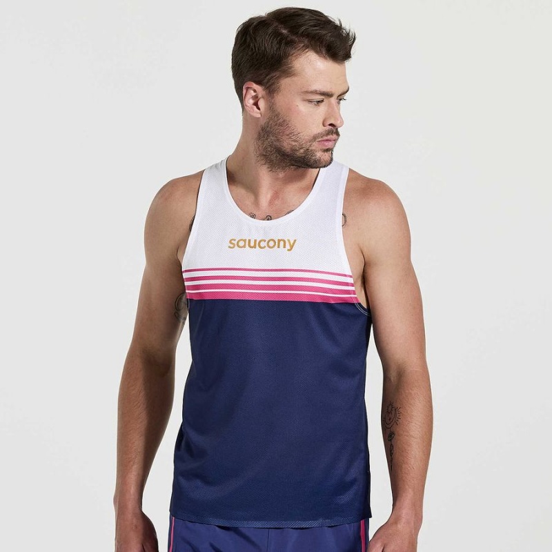 Navy Saucony Elite Singlet Men\'s Tank Top | Philippines S10298-C15