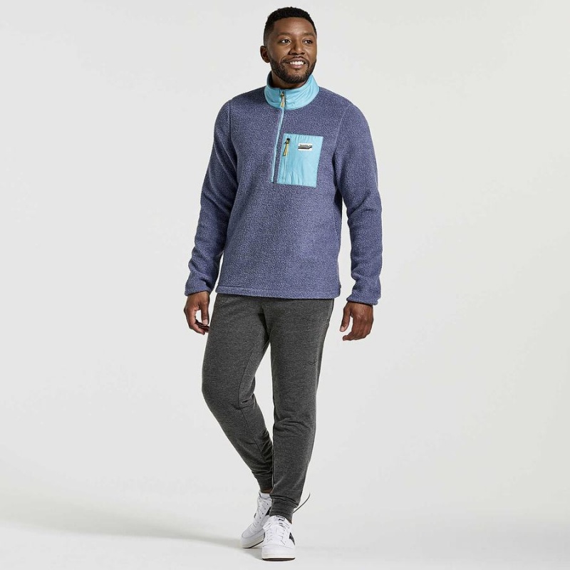 Navy Saucony Rested Sherpa 1/4 Zip Men's Tops | Philippines S38407-S20