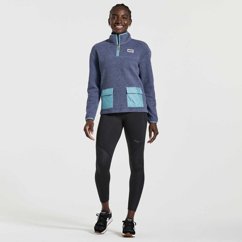 Navy Saucony Rested Sherpa 1/4 Zip Women's Tops | Philippines S51238-F05