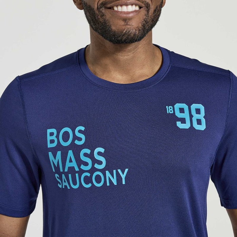 Navy Saucony Stopwatch Graphic Short Sleeve Men's T Shirts | Philippines S61982-E91