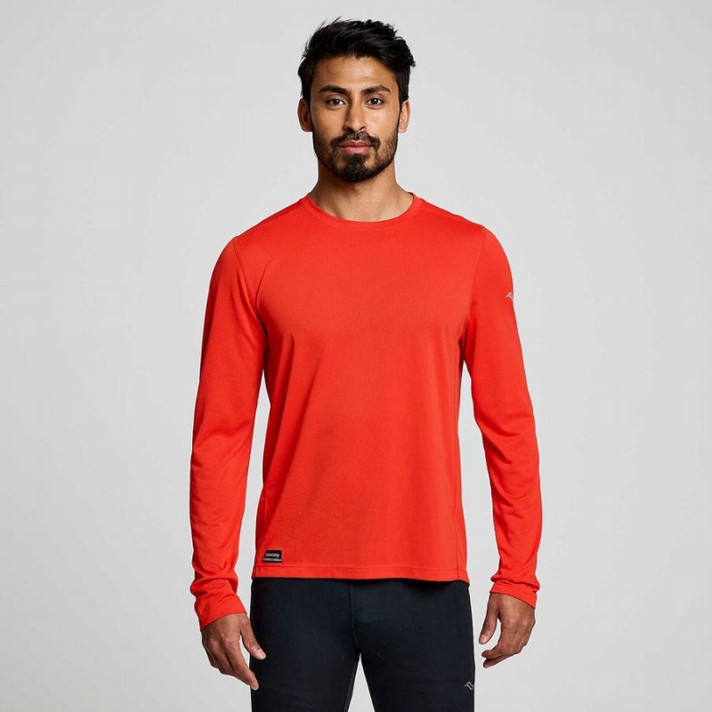 Red Saucony Stopwatch Long Sleeve Men\'s T Shirts | Philippines S40216-S58