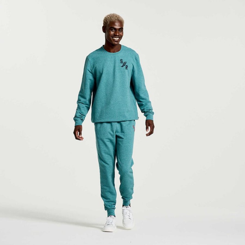 Turquoise Saucony Rested Crewneck Men's Sweatshirt | Philippines S25073-V64