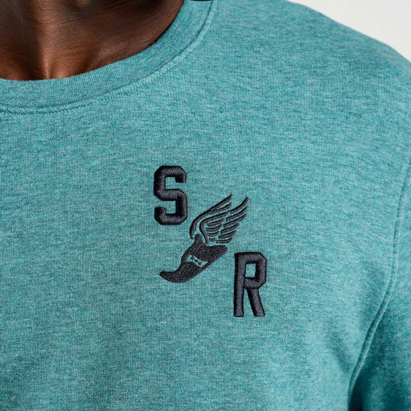 Turquoise Saucony Rested Crewneck Men's Sweatshirt | Philippines S25073-V64