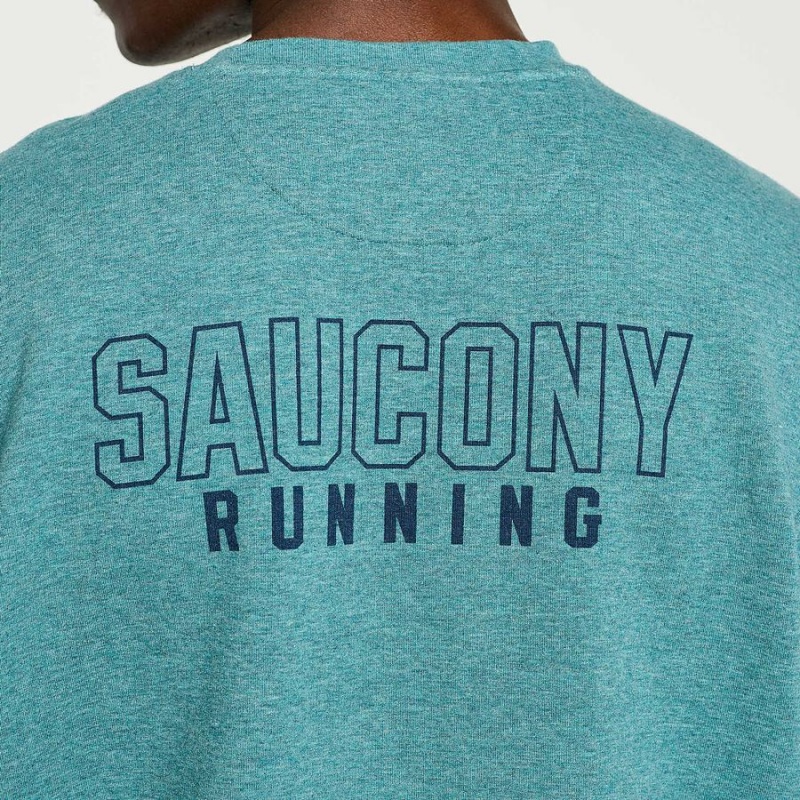 Turquoise Saucony Rested Crewneck Men's Sweatshirt | Philippines S25073-V64