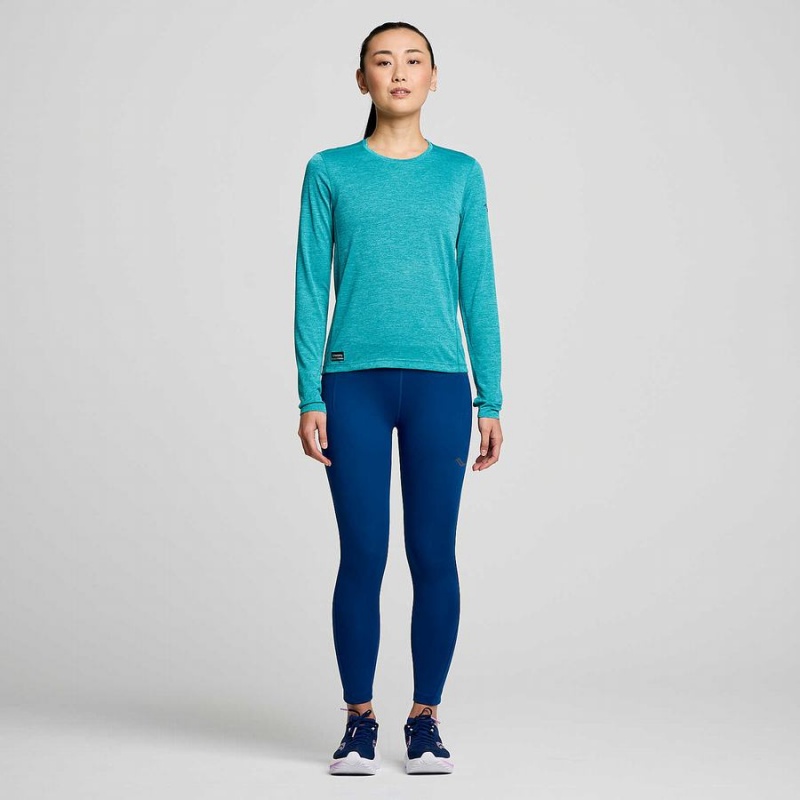 Turquoise Saucony Stopwatch Long Sleeve Women's T Shirts | Philippines S18764-S98