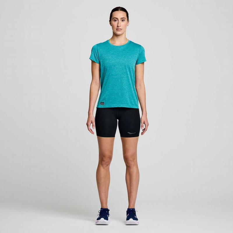 Turquoise Saucony Stopwatch Short Sleeve Women's T Shirts | Philippines S29186-A86