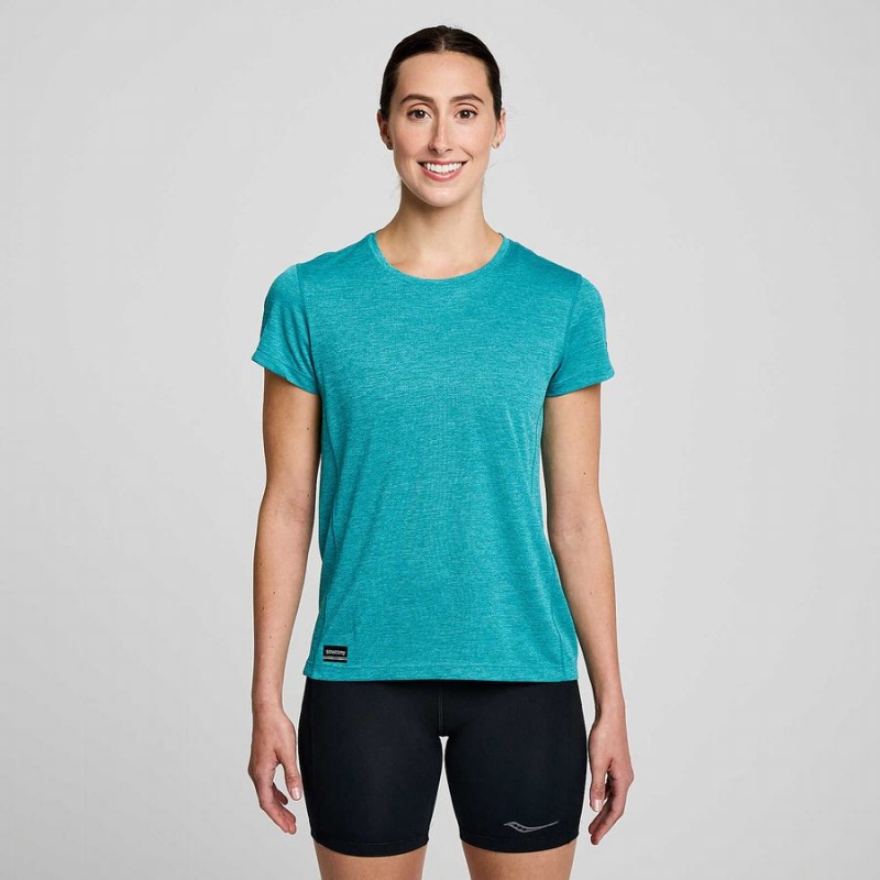 Turquoise Saucony Stopwatch Short Sleeve Women\'s T Shirts | Philippines S29186-A86