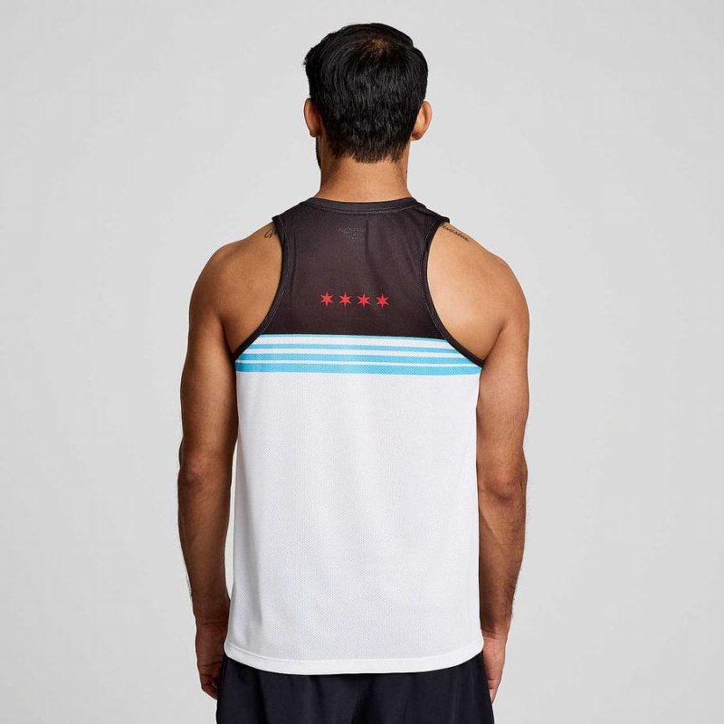 White Saucony Chicago Stopwatch Singlet Men's Tank Top | Philippines S47361-M57