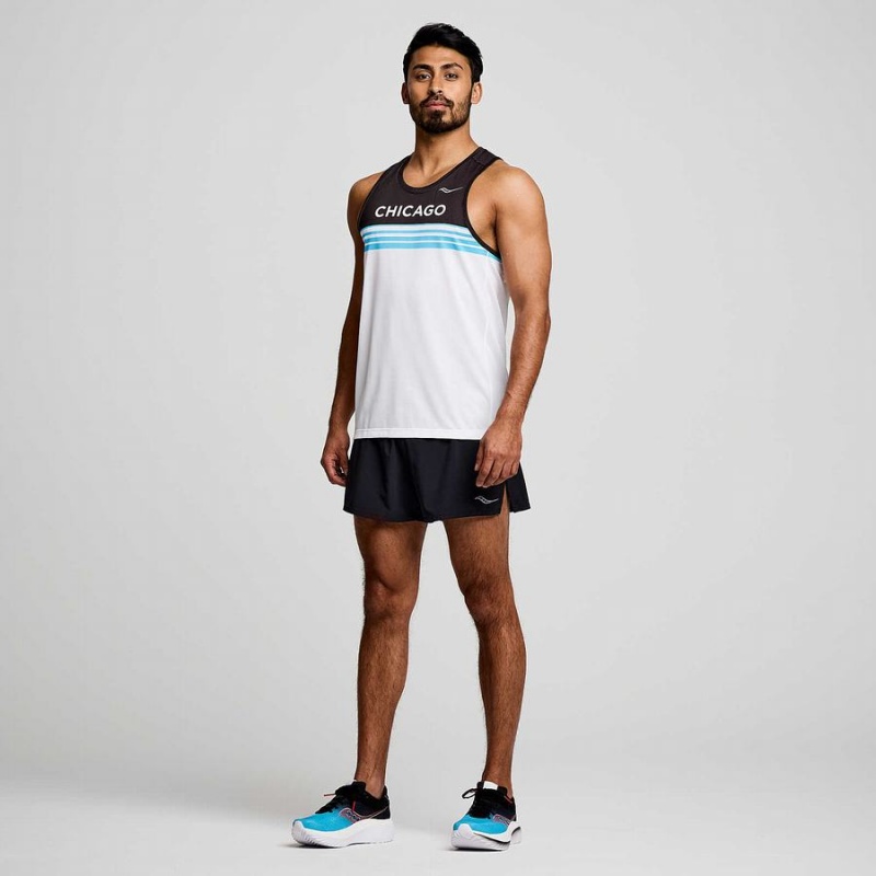 White Saucony Chicago Stopwatch Singlet Men's Tank Top | Philippines S47361-M57