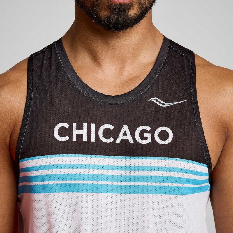 White Saucony Chicago Stopwatch Singlet Men's Tank Top | Philippines S47361-M57