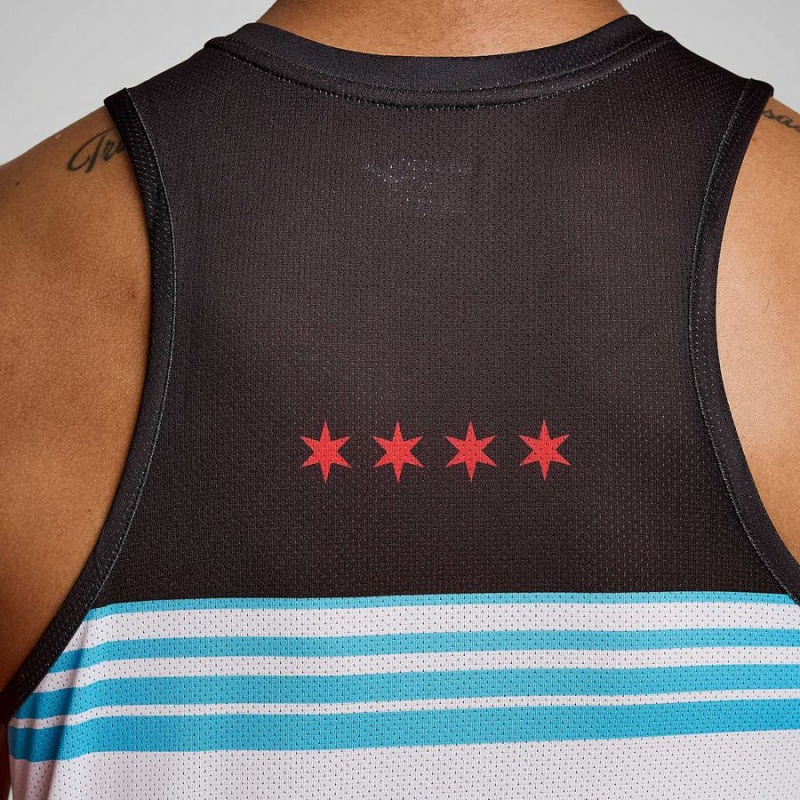 White Saucony Chicago Stopwatch Singlet Men's Tank Top | Philippines S47361-M57