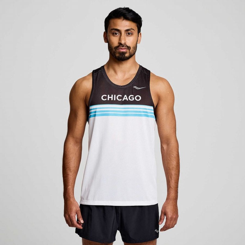 White Saucony Chicago Stopwatch Singlet Men\'s Tank Top | Philippines S47361-M57