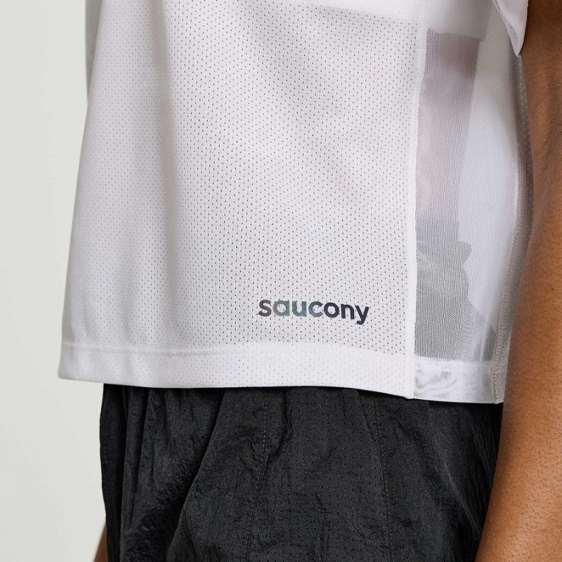 White Saucony Elevate Short Sleeve Women's T Shirts | Philippines S69130-T87