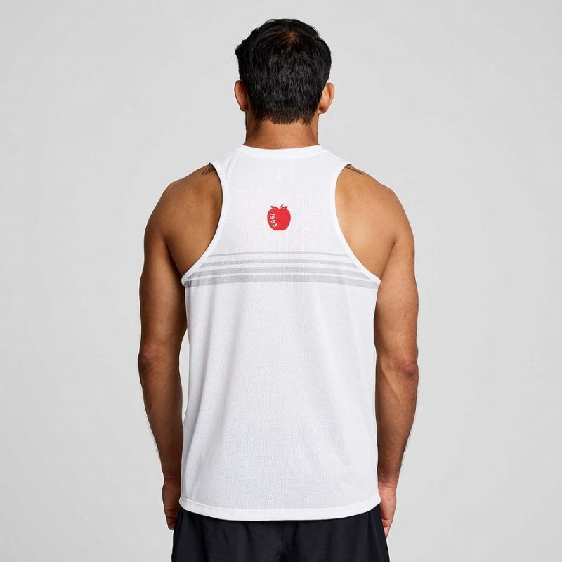 White Saucony New York Stopwatch Singlet Men's Tank Top | Philippines S68930-K65