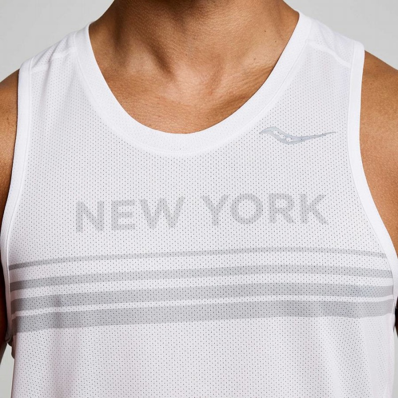 White Saucony New York Stopwatch Singlet Men's Tank Top | Philippines S68930-K65