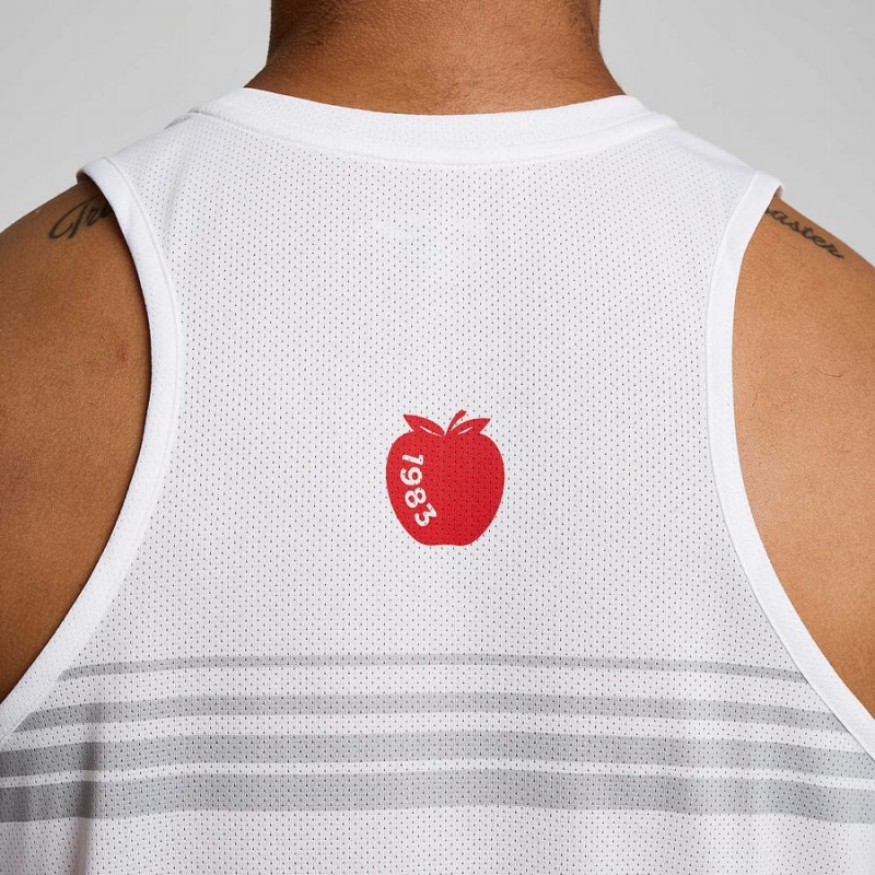 White Saucony New York Stopwatch Singlet Men's Tank Top | Philippines S68930-K65