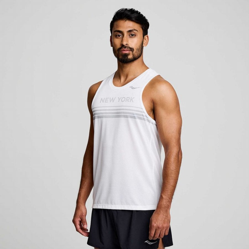 White Saucony New York Stopwatch Singlet Men\'s Tank Top | Philippines S68930-K65