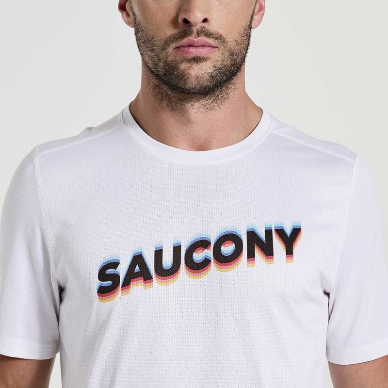 White Saucony Stopwatch Graphic Short Sleeve Men's T Shirts | Philippines S45970-Q08