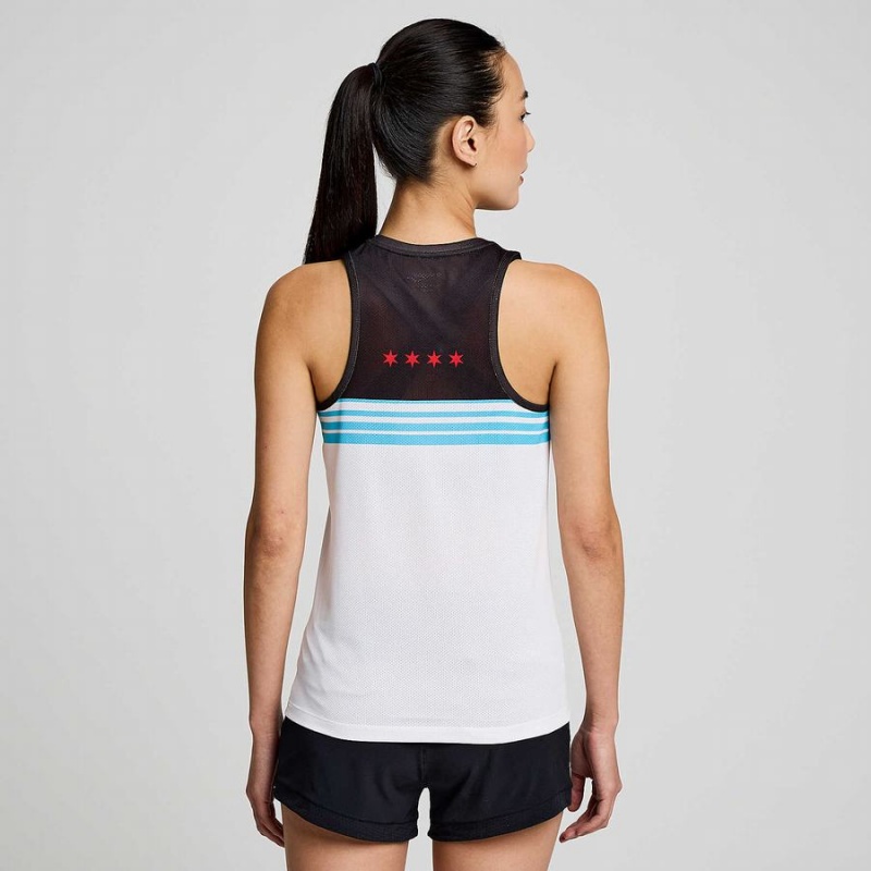 White / Black Saucony Chicago Stopwatch Singlet Women's Tank Top | Philippines S32971-C96