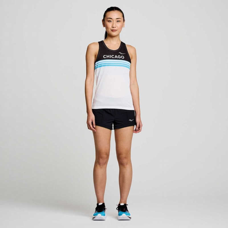 White / Black Saucony Chicago Stopwatch Singlet Women's Tank Top | Philippines S32971-C96