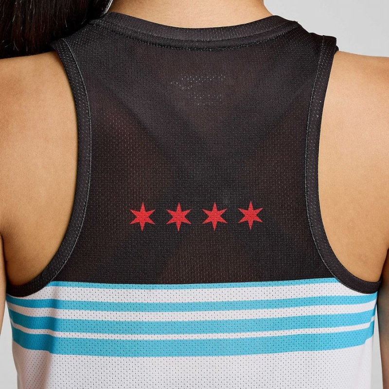 White / Black Saucony Chicago Stopwatch Singlet Women's Tank Top | Philippines S32971-C96