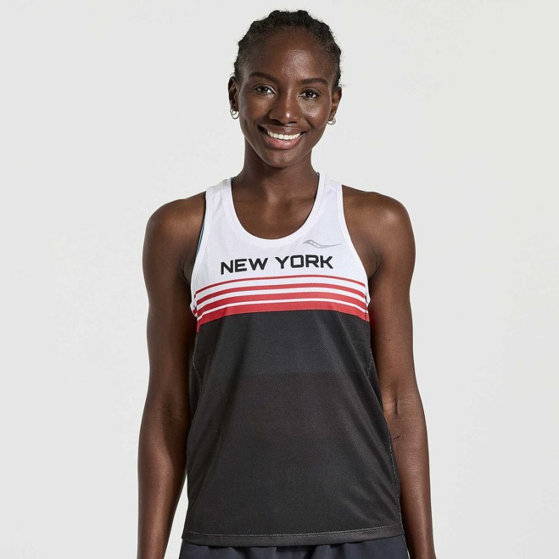 White / Black Saucony NYC Stopwatch Singlet Women\'s Tank Top | Philippines S23491-L48