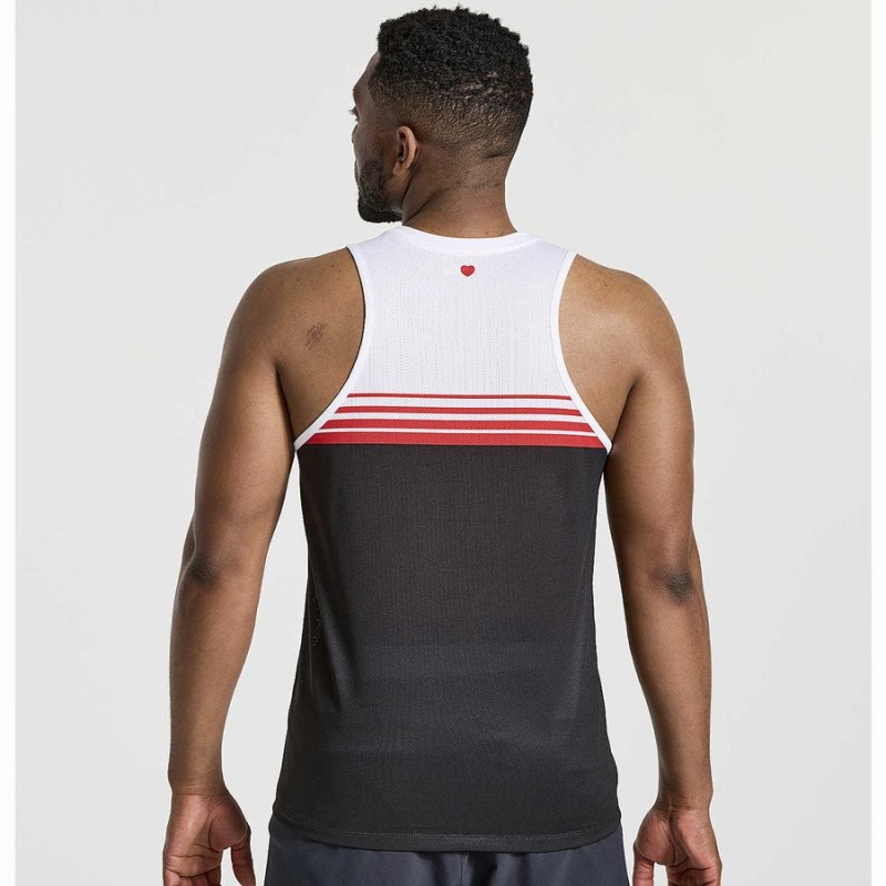 White / Black Saucony NYC Stopwatch Singlet Men's Tank Top | Philippines S15642-D75