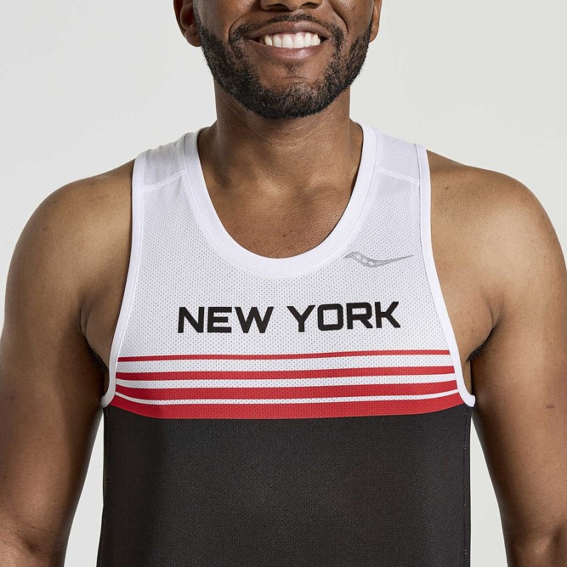 White / Black Saucony NYC Stopwatch Singlet Men's Tank Top | Philippines S15642-D75