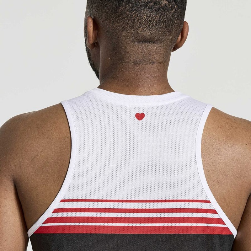 White / Black Saucony NYC Stopwatch Singlet Men's Tank Top | Philippines S15642-D75