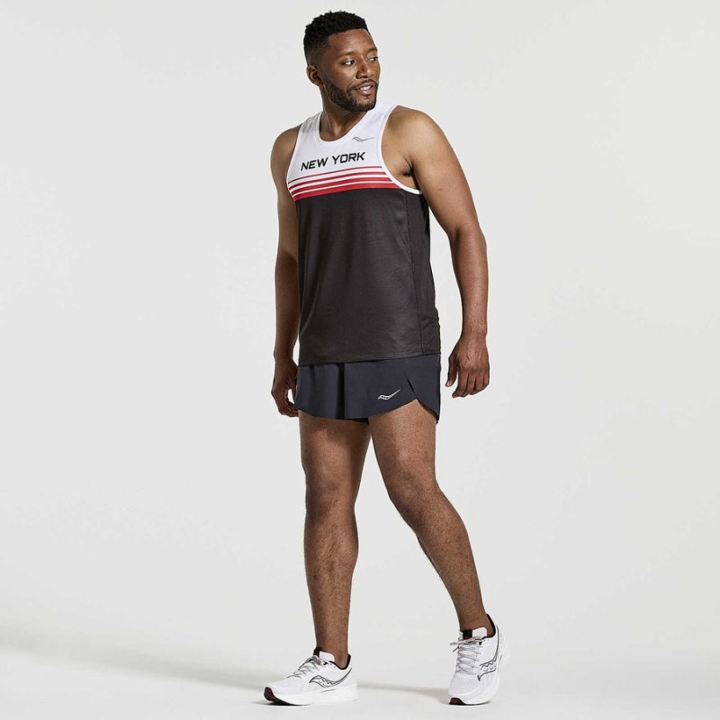 White / Black Saucony NYC Stopwatch Singlet Men's Tank Top | Philippines S15642-D75