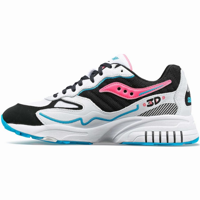 White / Black / Pink Saucony 3D Grid Hurricane Men's Sneakers | Philippines S49732-Q32