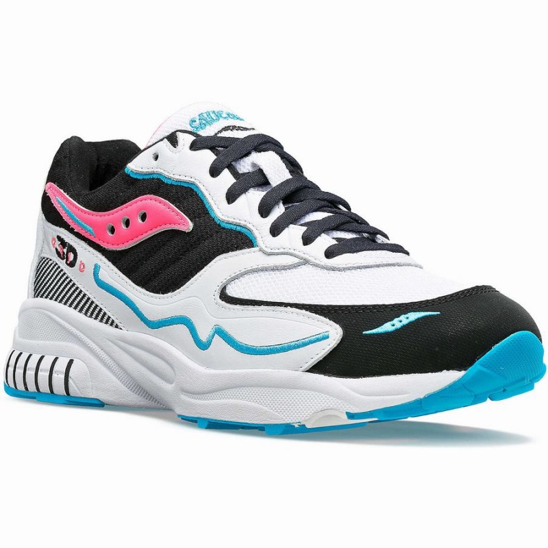 White / Black / Pink Saucony 3D Grid Hurricane Men's Sneakers | Philippines S49732-Q32