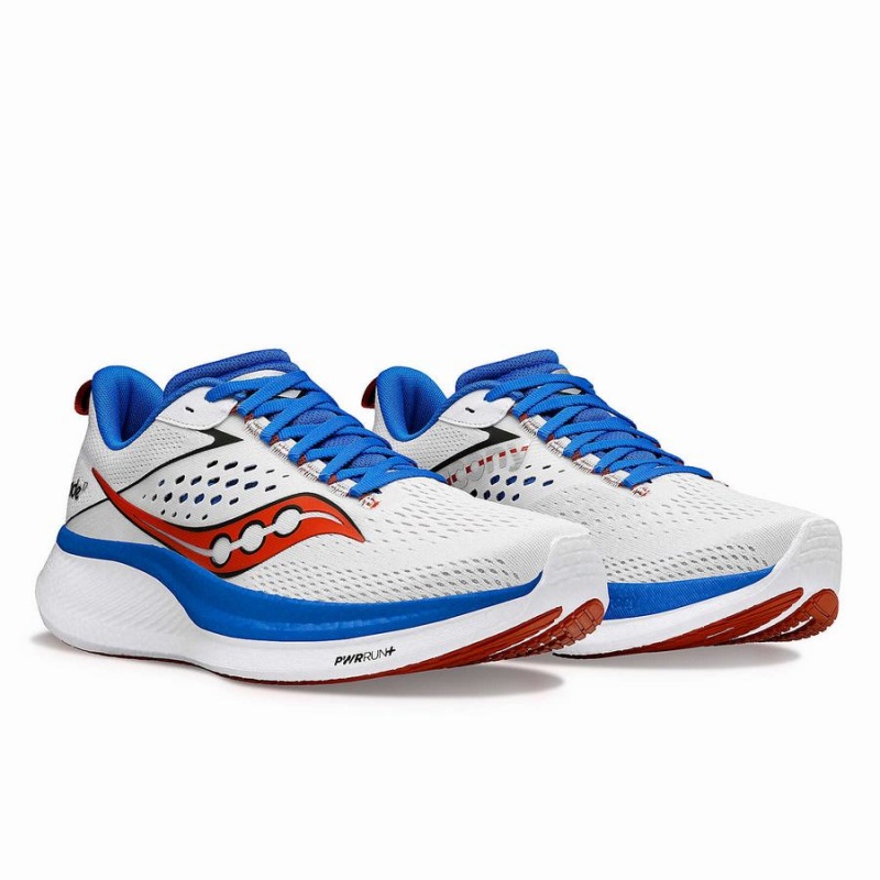 White / Deep Blue Saucony Ride 17 Men's Running Shoes | Philippines S13675-C12