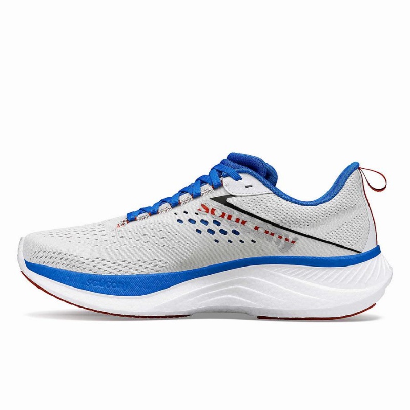 White / Deep Blue Saucony Ride 17 Men's Running Shoes | Philippines S13675-C12