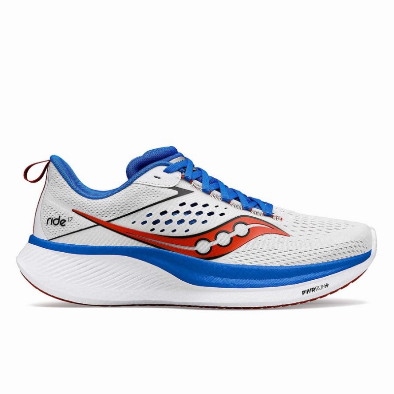 White / Deep Blue Saucony Ride 17 Men\'s Running Shoes | Philippines S13675-C12