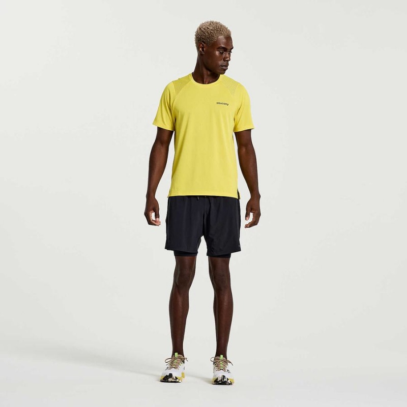 Yellow Saucony Elevate Short Sleeve Men's T Shirts | Philippines S75940-C02