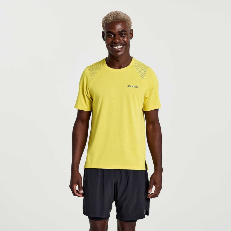 Yellow Saucony Elevate Short Sleeve Men\'s T Shirts | Philippines S75940-C02