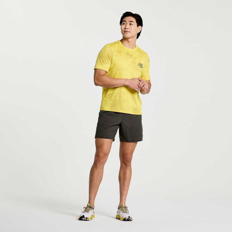 Yellow Saucony Explorer Short Sleeve Men's T Shirts | Philippines S38972-E03