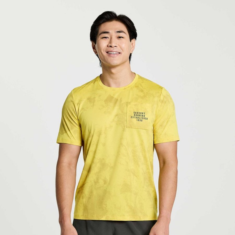 Yellow Saucony Explorer Short Sleeve Men\'s T Shirts | Philippines S38972-E03