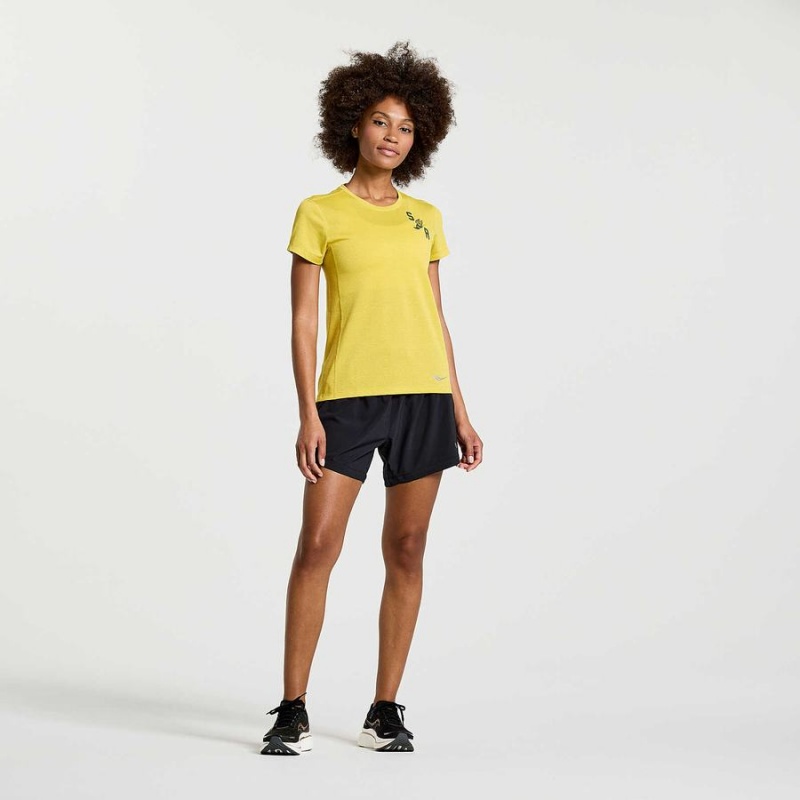 Yellow Saucony Stopwatch Graphic Short Sleeve Women's T Shirts | Philippines S37510-F56